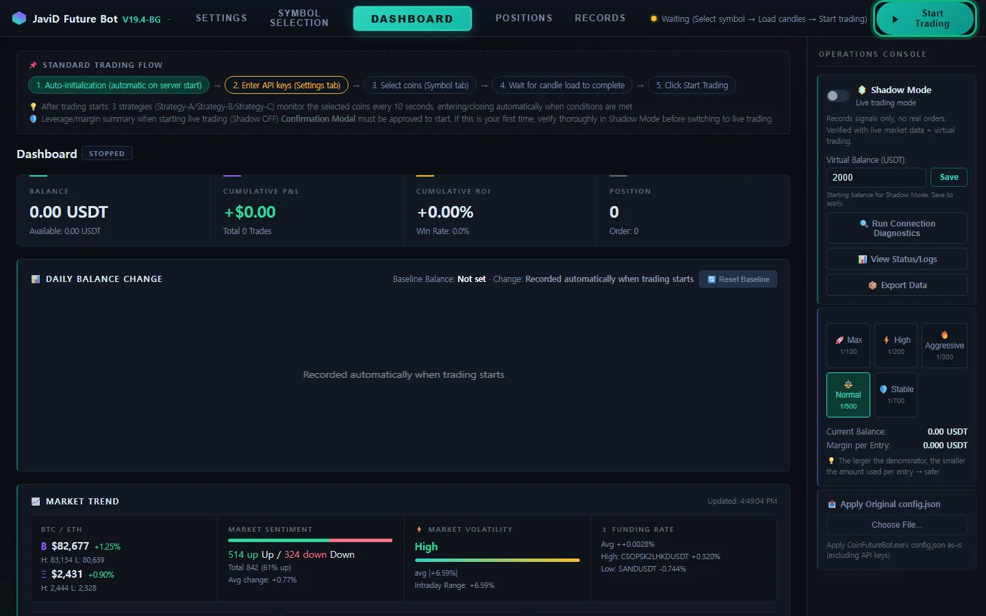 Screenshot: Press Start Trading